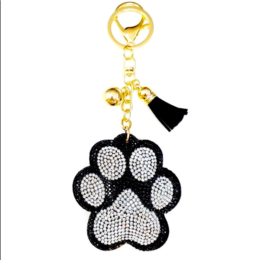 Rhinestone puffy paw keychain 🐾